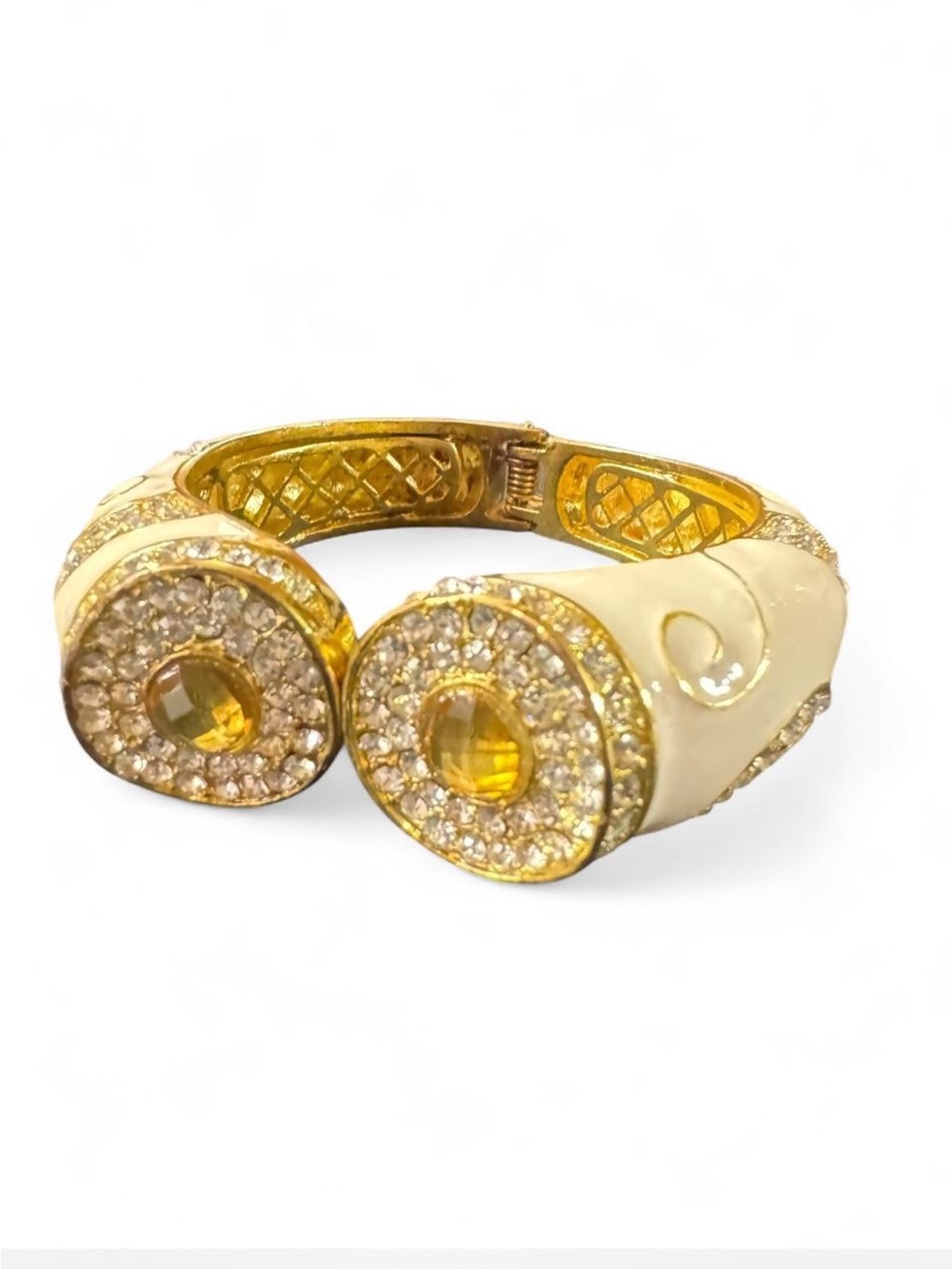 Gold-Tone Bracelet with Cream Enamel and Crystal Accents